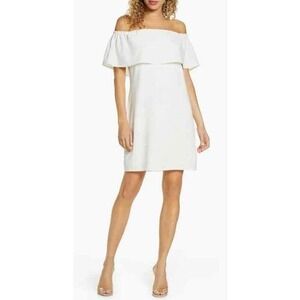 Charles Henry Dress Womens Sz M Ivory Off The Shoulder Ruffle Midi Minimalist